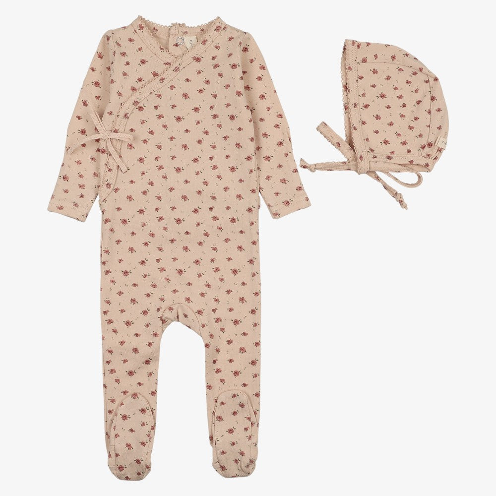 Printed Wrap Footie And Hat - Petal