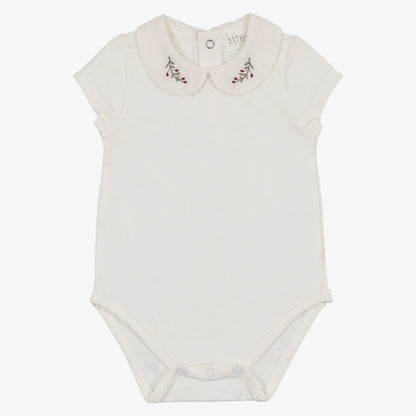 Embroidered Collar Onesie Short Sleeve - Cream &amp; Berry