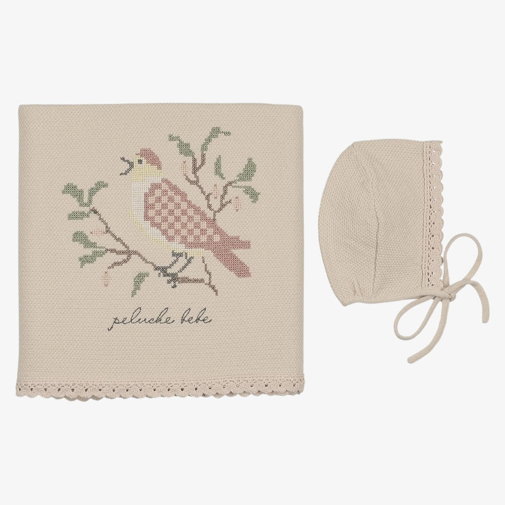 Knit Stitch Blanket and Bonnet - Stone &amp; Rose