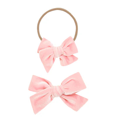 Velvet Bow Headband - Petal