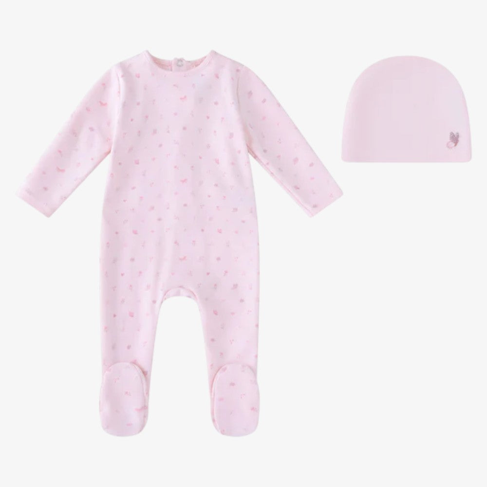 Butterfly Footie And Hat - Pink