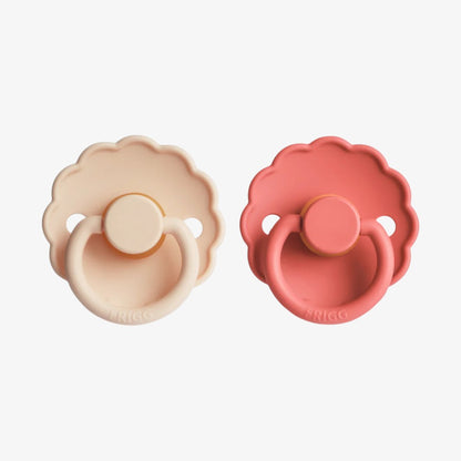 Daisy Silicone Pacifier Clip 2 Pack - Pink Cream &amp; Poppy