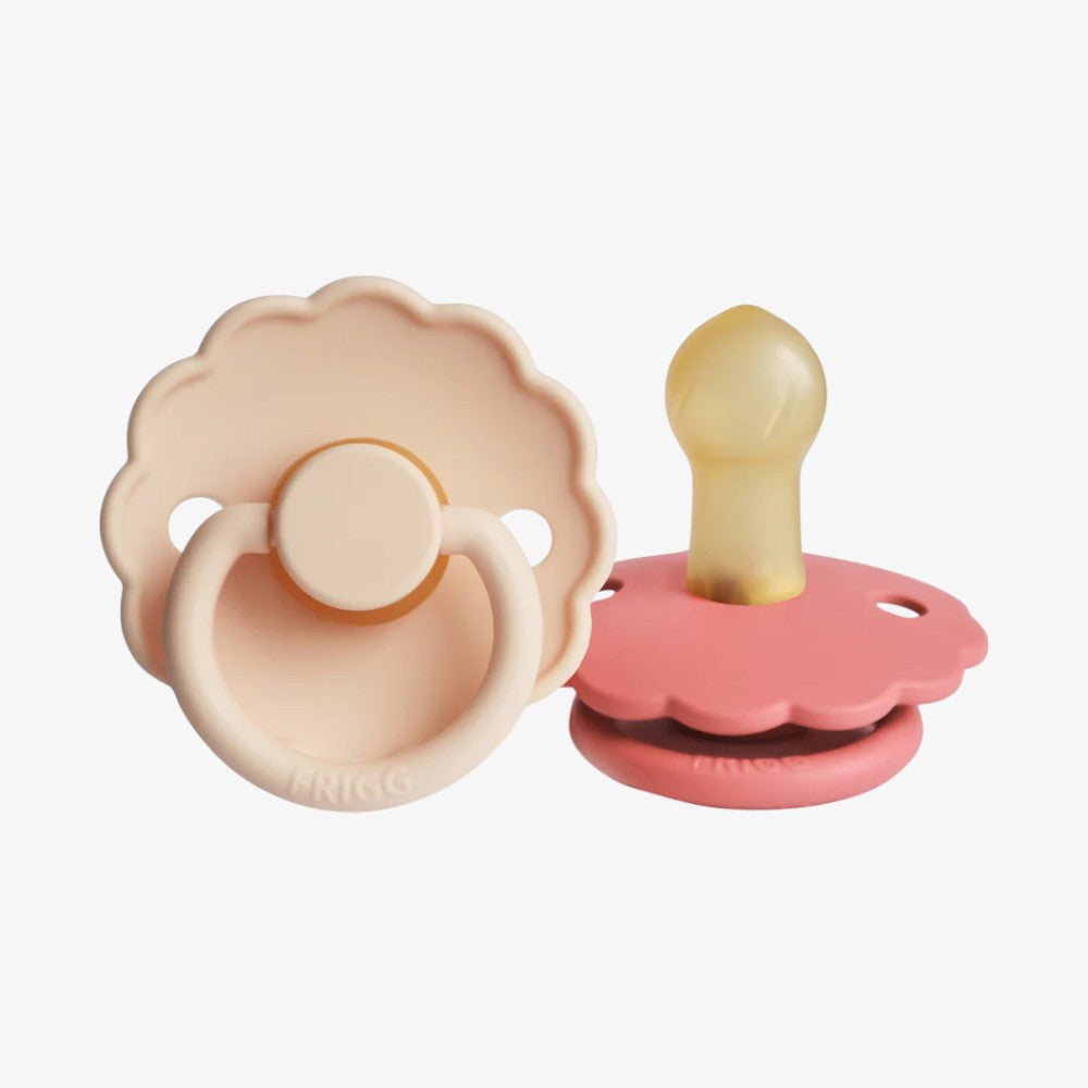 Daisy Silicone Pacifier Clip 2 Pack - Pink Cream &amp; Poppy