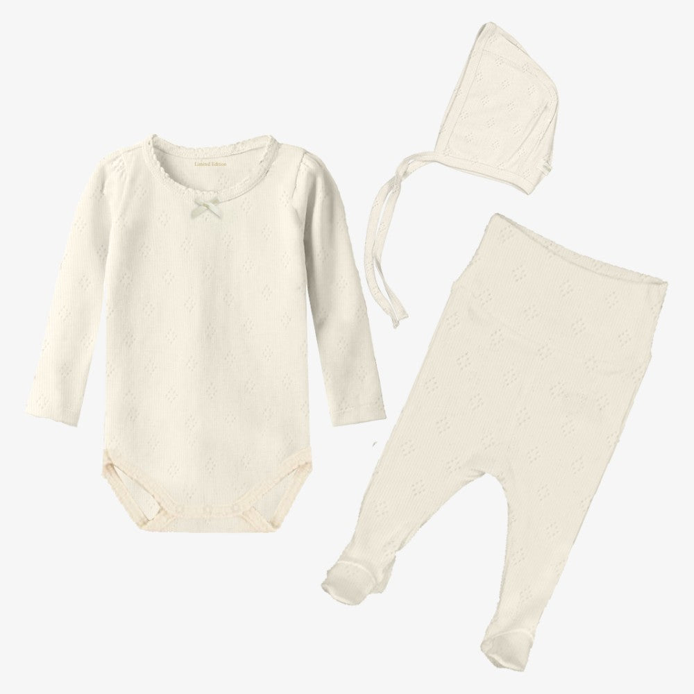 Pointelle 3 Piece Set - Cream