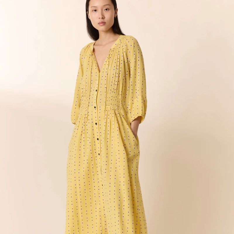 Dotted Print Dress - Yellow