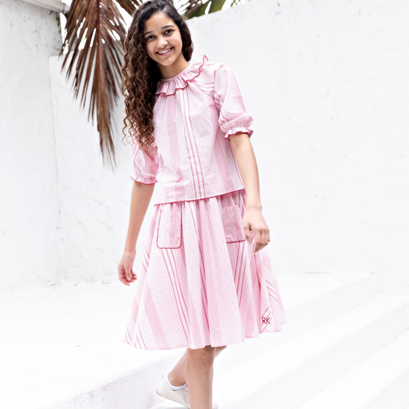 Rosie Print Blouse And Skirt - Pink