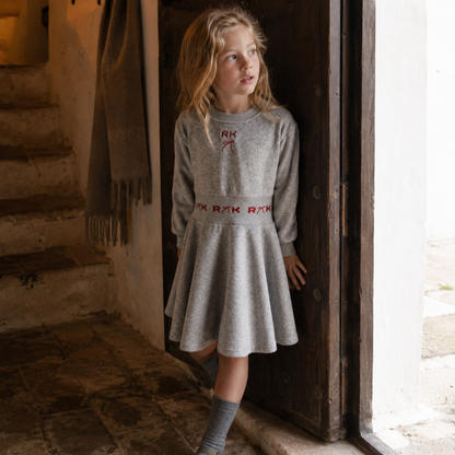 Reese Scuba Velour Dress - Grey &amp; Red