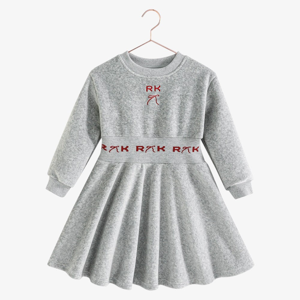 Reese Scuba Velour Dress - Grey &amp; Red