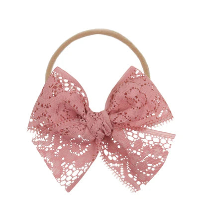 Lace Bow Headband - Rose