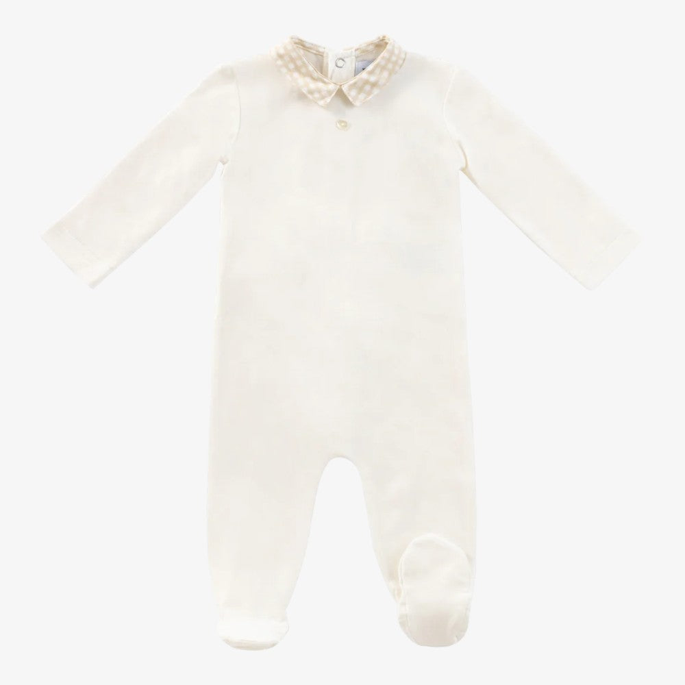 Gingham Collar Footie - White