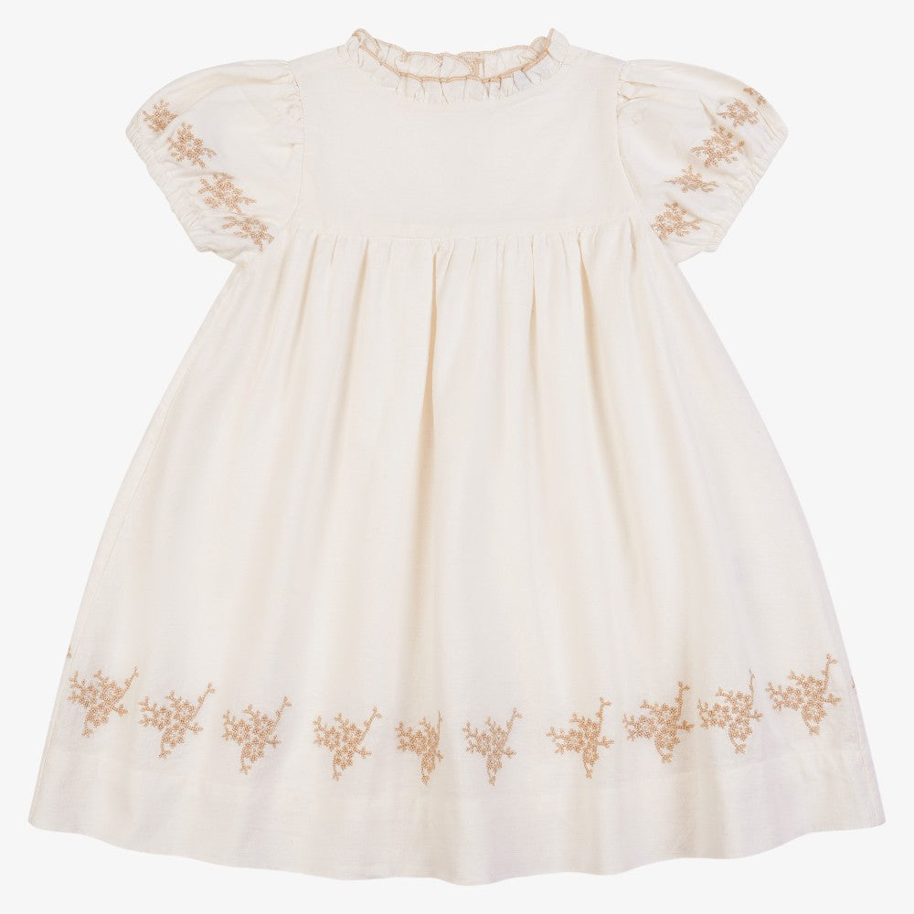Embroidered Linen Dress - Offwhite