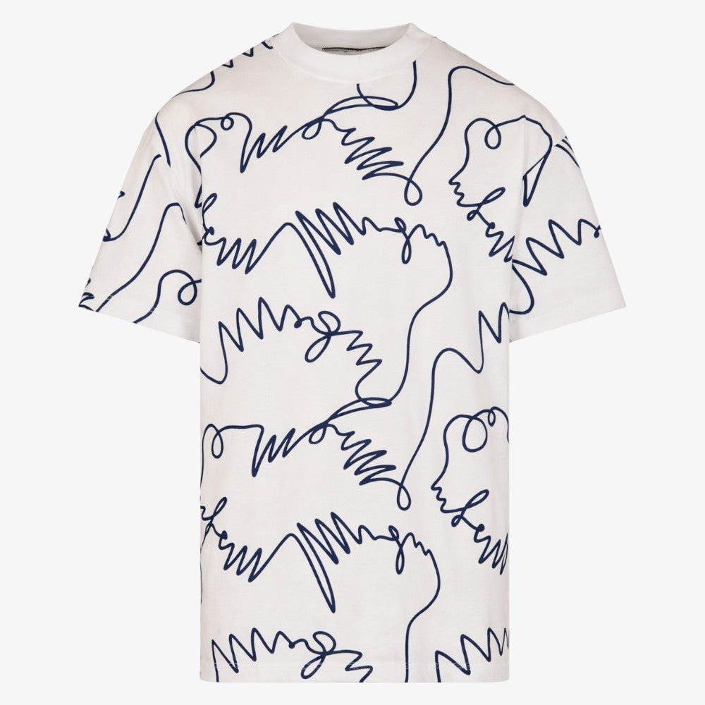 Sketch Print T-Shirt - White&amp;navy