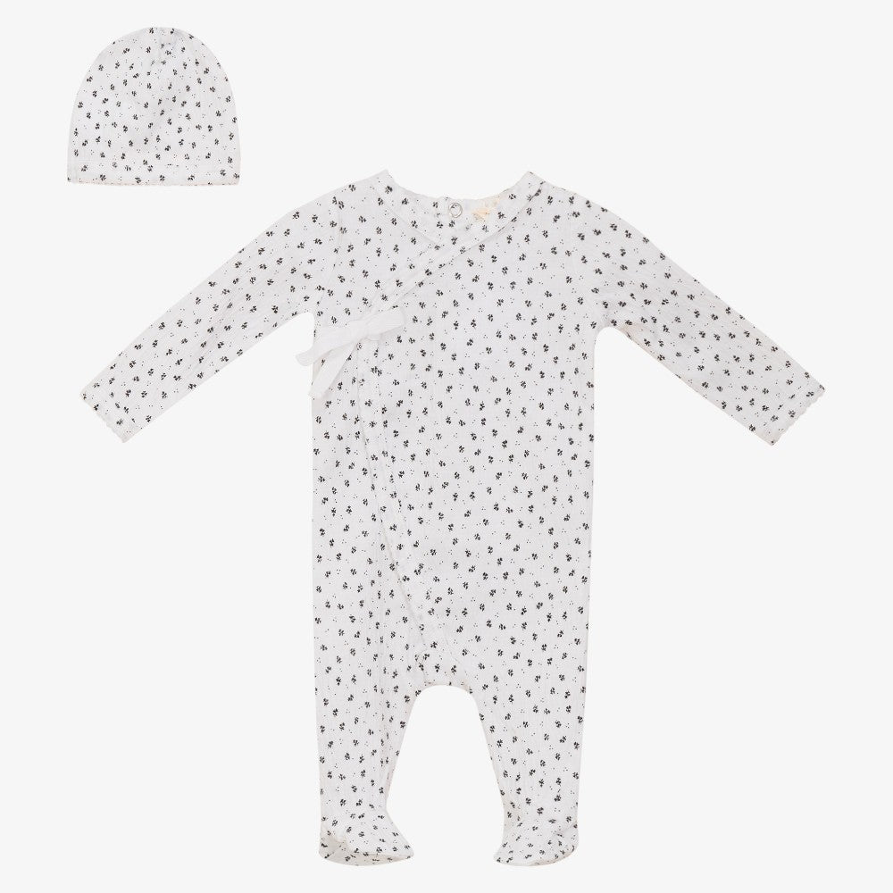 Floral Footie And Hat - White Black