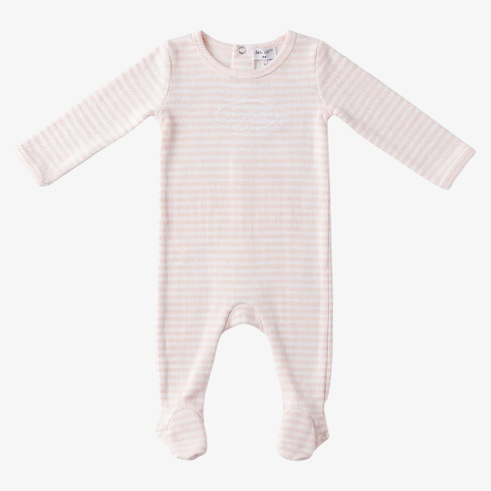 Stripe Footie And Hat - Pink