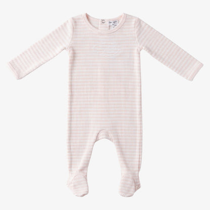 Stripe Footie And Hat - Pink