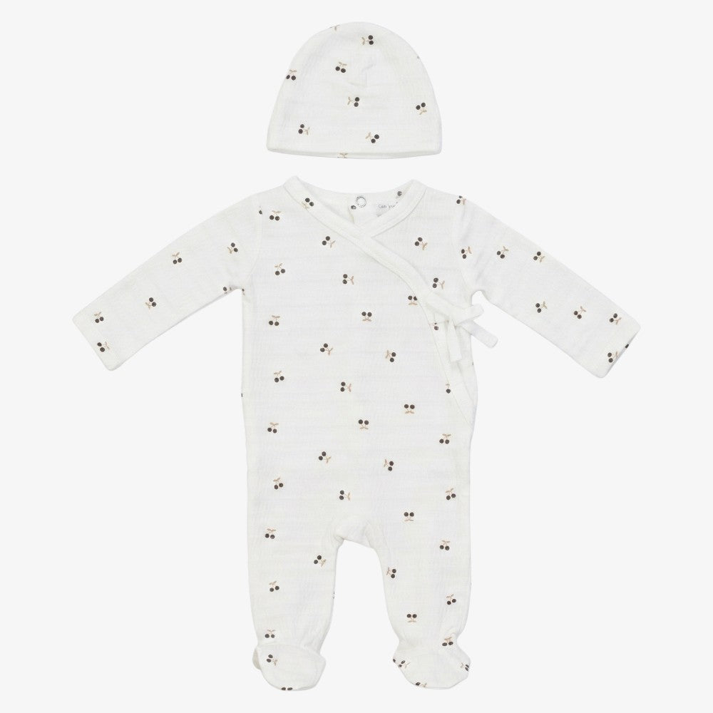 Cherry Footie And Hat - White