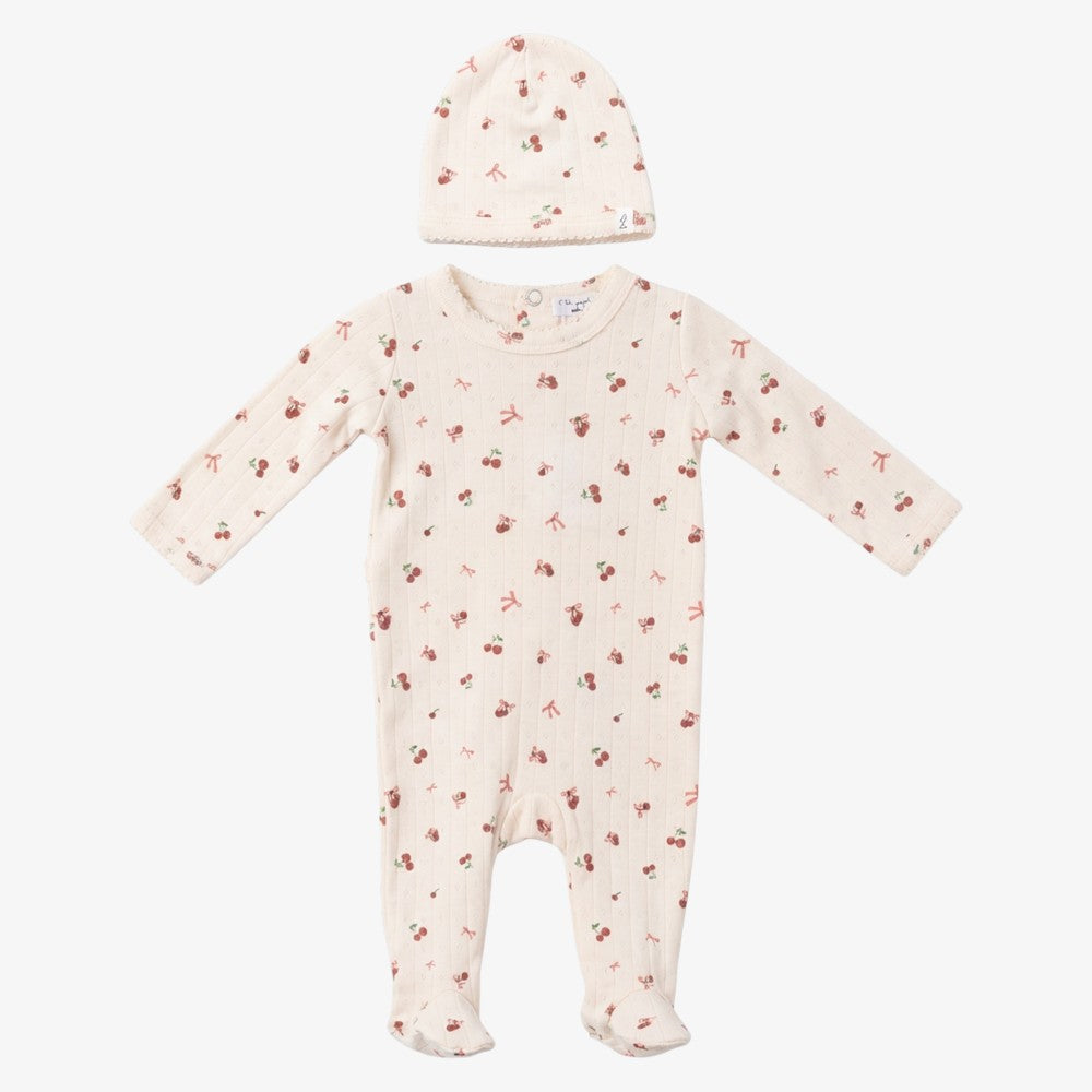 Lil Flower Footie And Hat - Light Blush