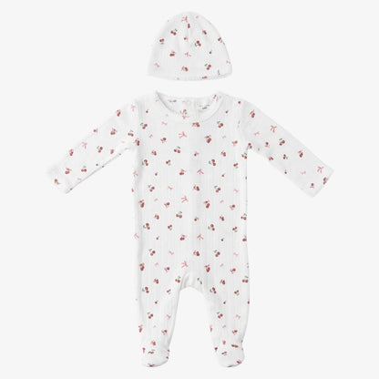Lil Flower Footie And Hat - White