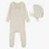 Sweetheart Collar Footie And Hat - Cream & Blue