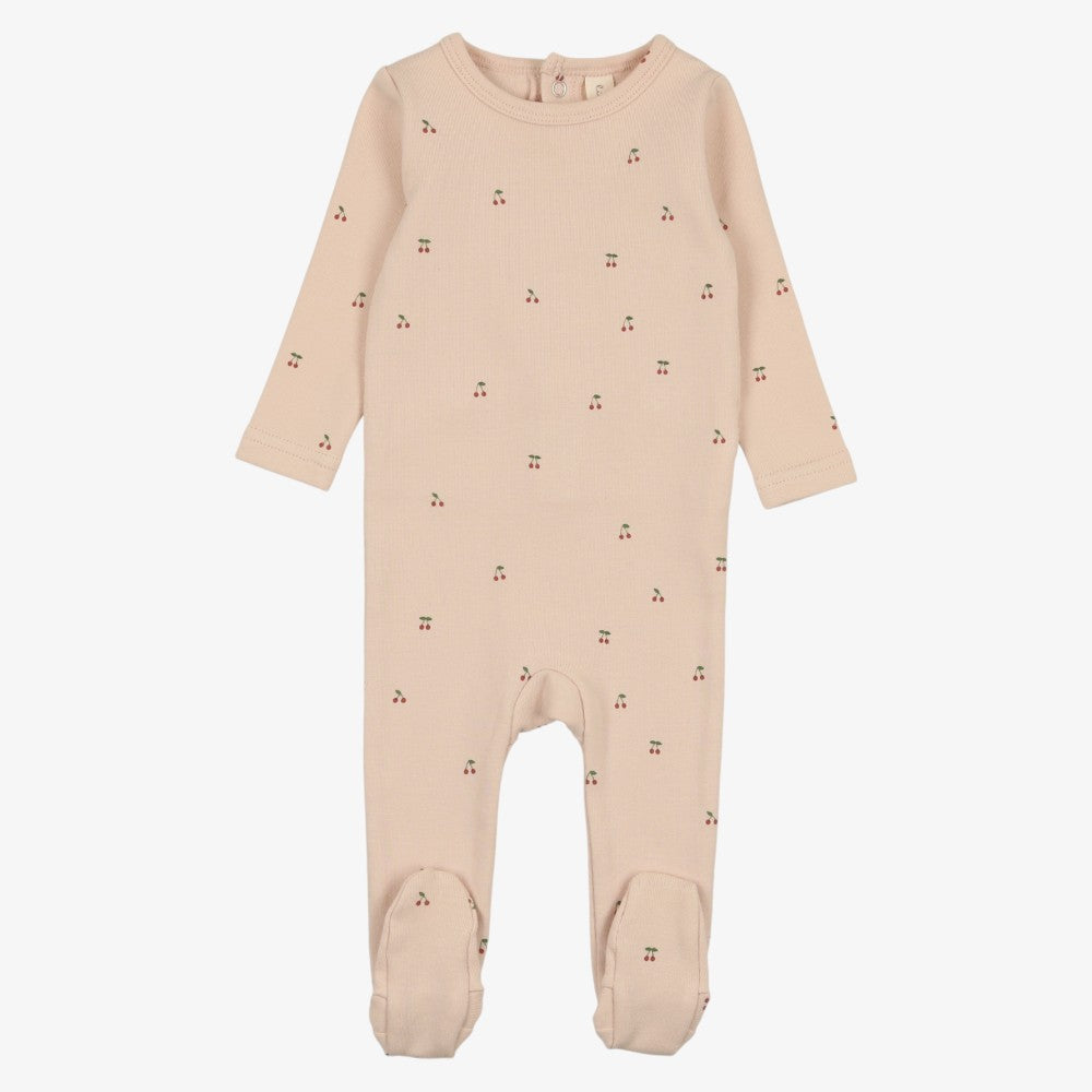 Scattered Cherry Footie And Hat - Shell Pink