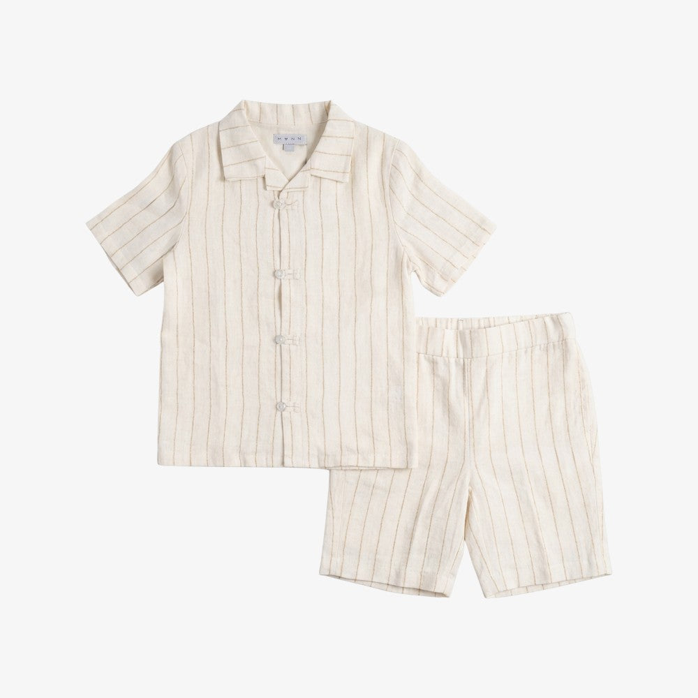 Wide Placket Shirt And Shorts - Cream