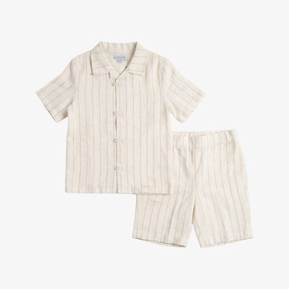 Wide Placket Shirt And Shorts - Cream