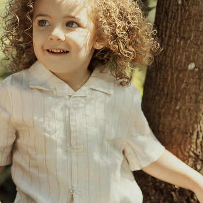 Wide Placket Shirt And Shorts - Cream