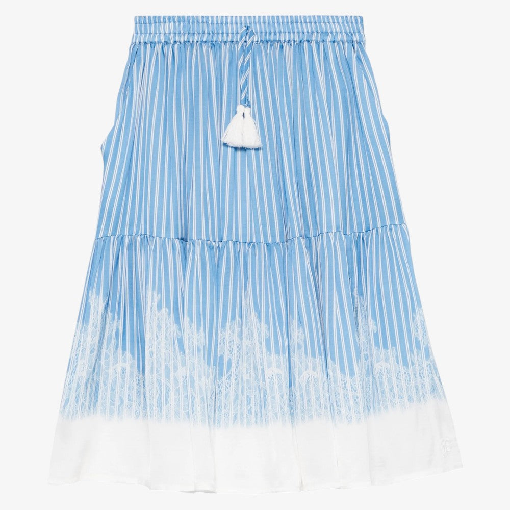 Stripe Satin Skirt - White&amp;blue