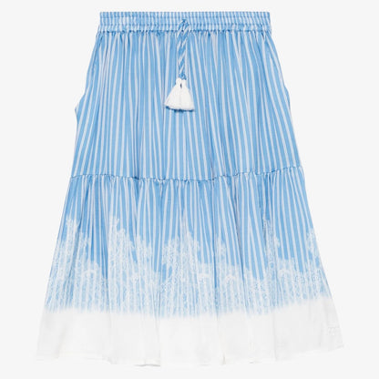 Stripe Satin Skirt - White&amp;blue
