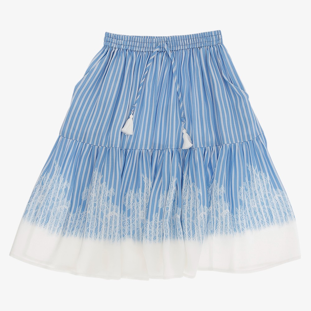 Stripe Satin Skirt - White&amp;blue