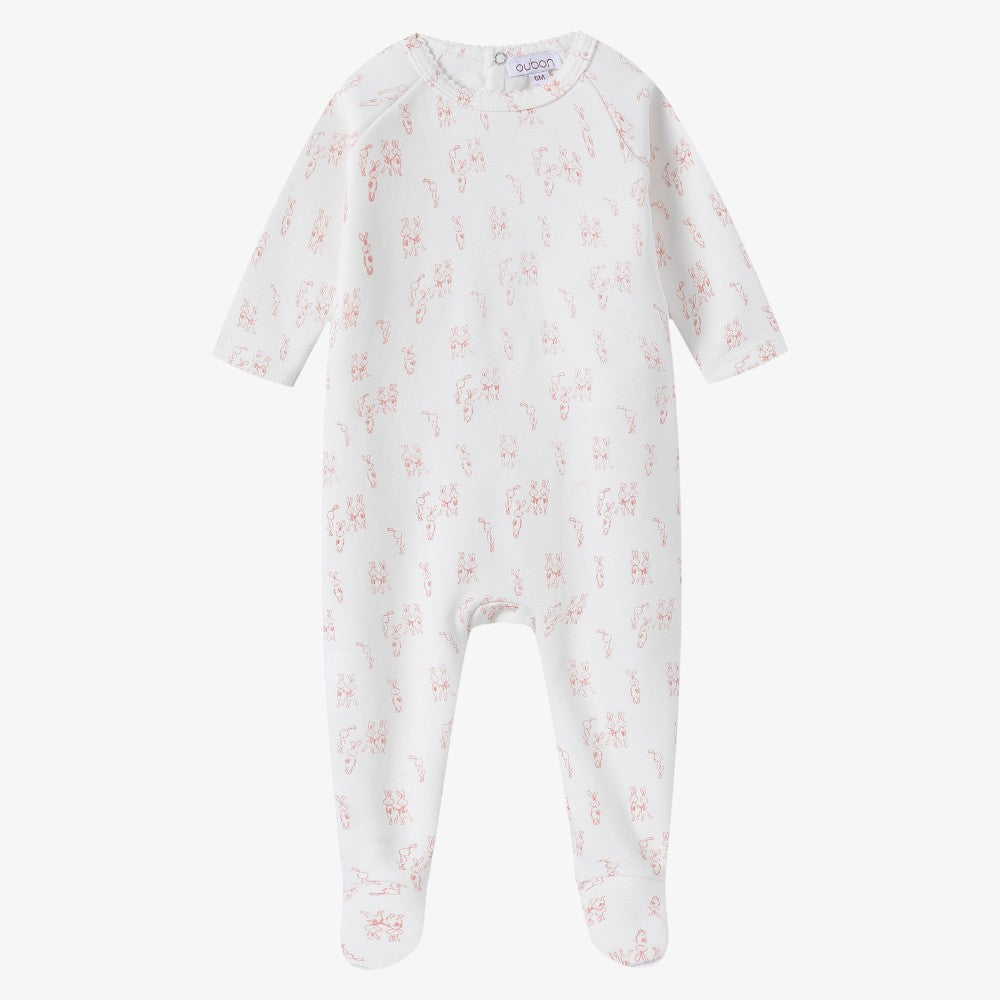 Bunny Footie - White &amp; Pink