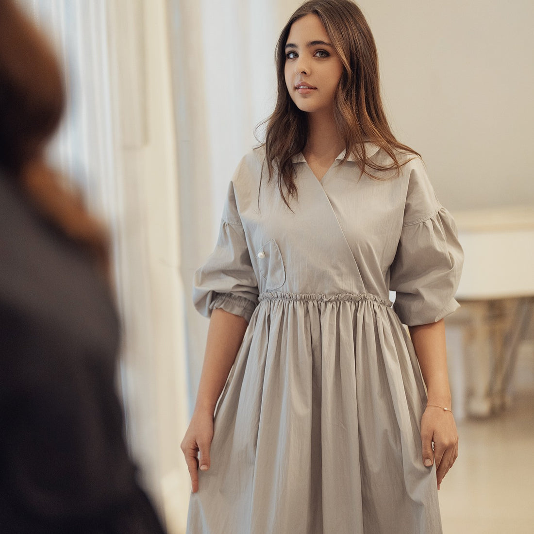Puff Sleeve Dress - Grey