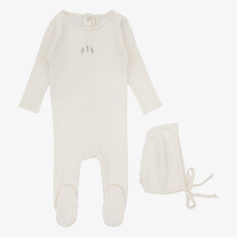 Striped Pointelle Footie And Hat - Cream Branch