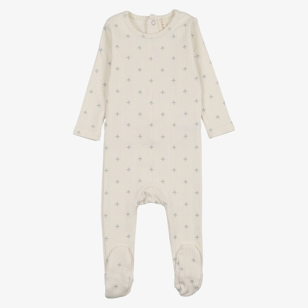 Stripe Plane Footie And Hat - Cream &amp; Light Blue