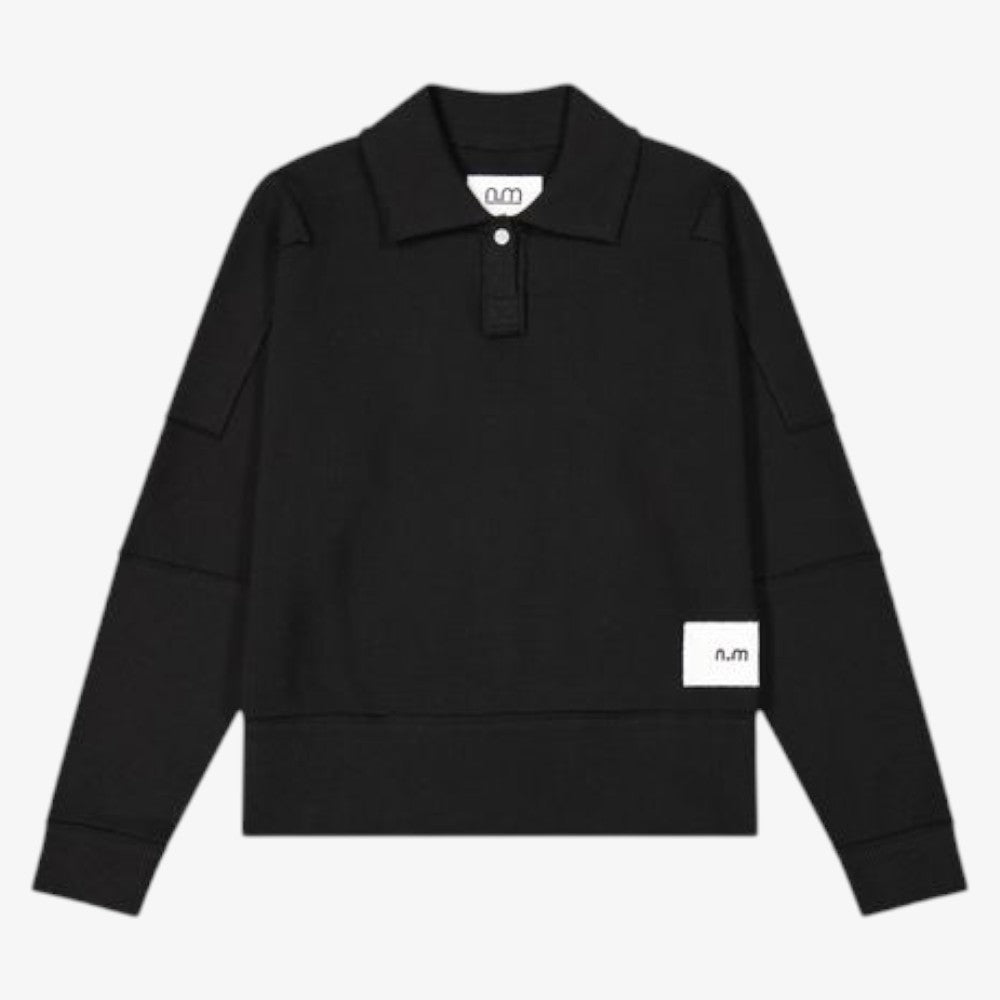Waffle Polo Sweatshirt - Black