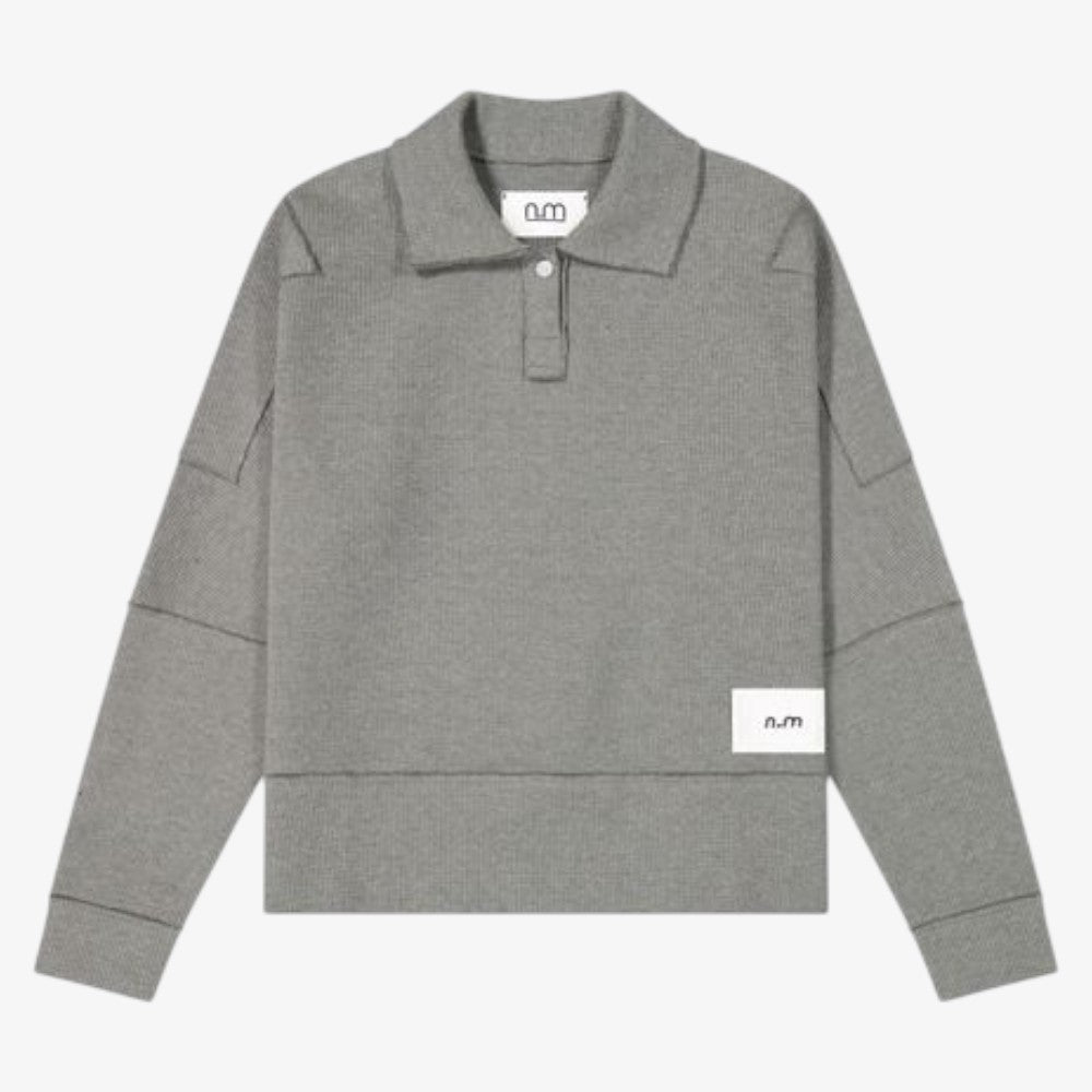 Waffle Polo Sweatshirt - Grey