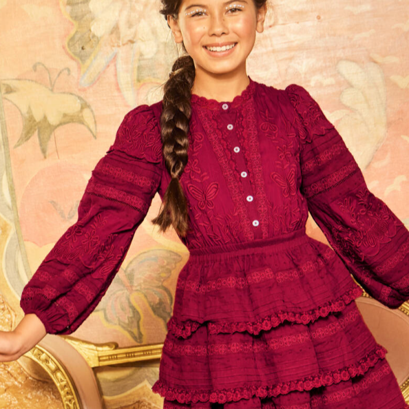 Betty Embroidered Dress - Berry