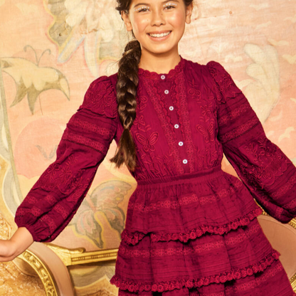 Betty Embroidered Dress - Berry
