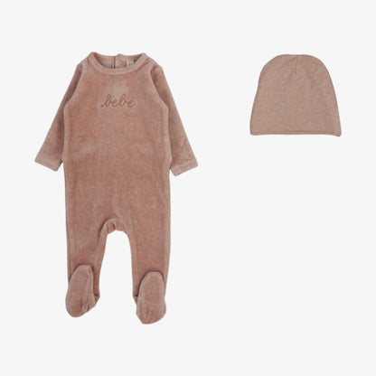 Velour Bebe Footie And Hat - Heather Pink