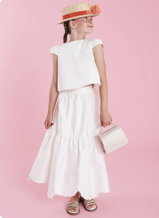 Embroidered Top And Skirt - Cream