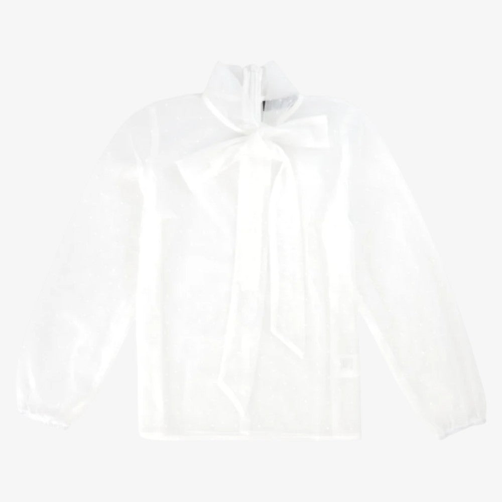 Swiss Dot Tie Blouse - White