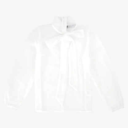 Swiss Dot Tie Blouse - White