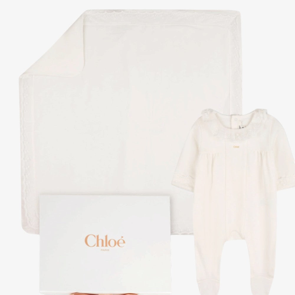 Logo Footie With Blanket - White