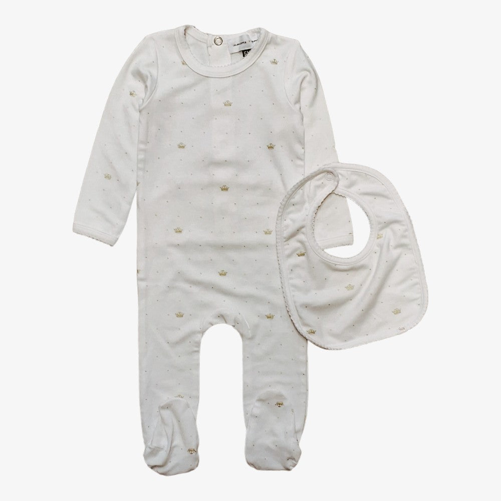 Charlotte Footie With Bib And Hat - White-gold