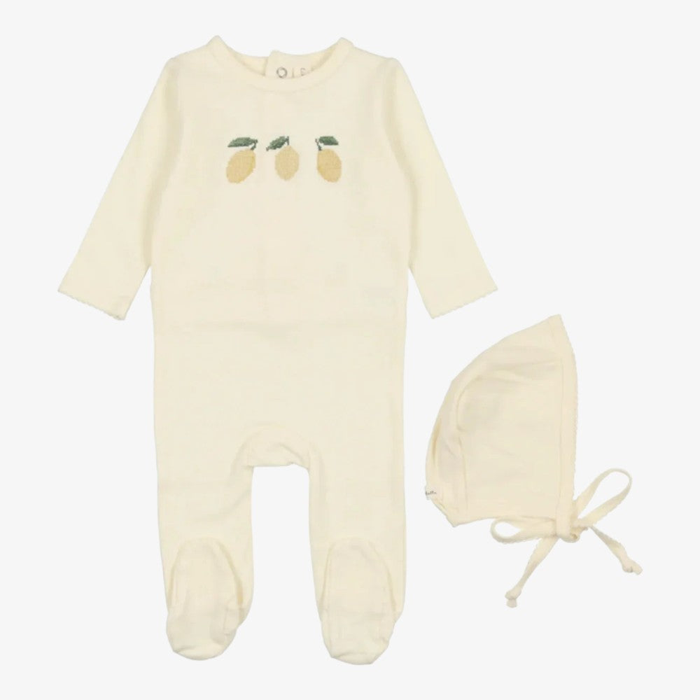 Embroidered Fruit Footie And Hat - Ivory-lemon