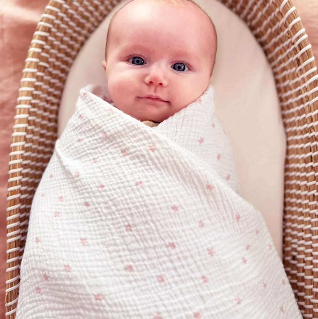 Muslin Swaddle - Pink Stars