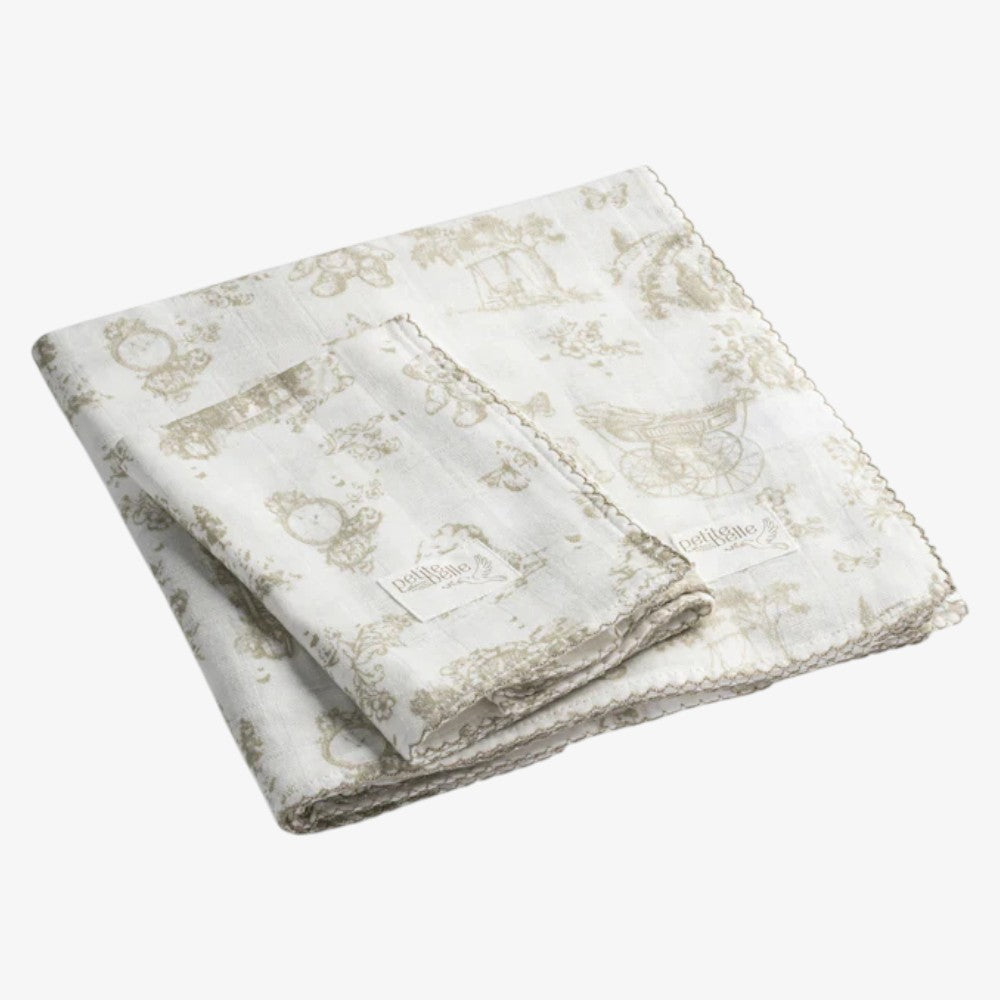 Swaddle And Burp Cloth Set - Toile Taupe