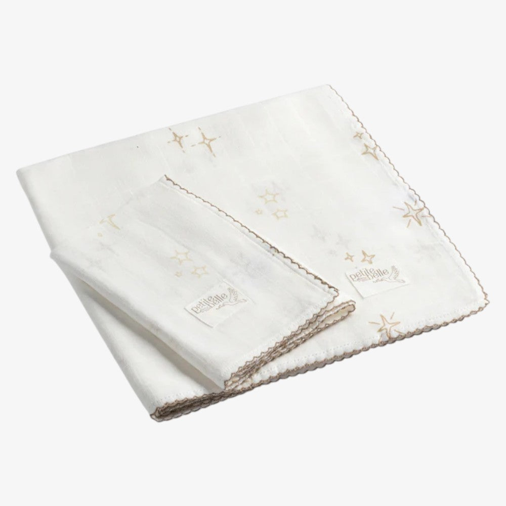 Swaddle And Burp Cloth Set - Taupe Star