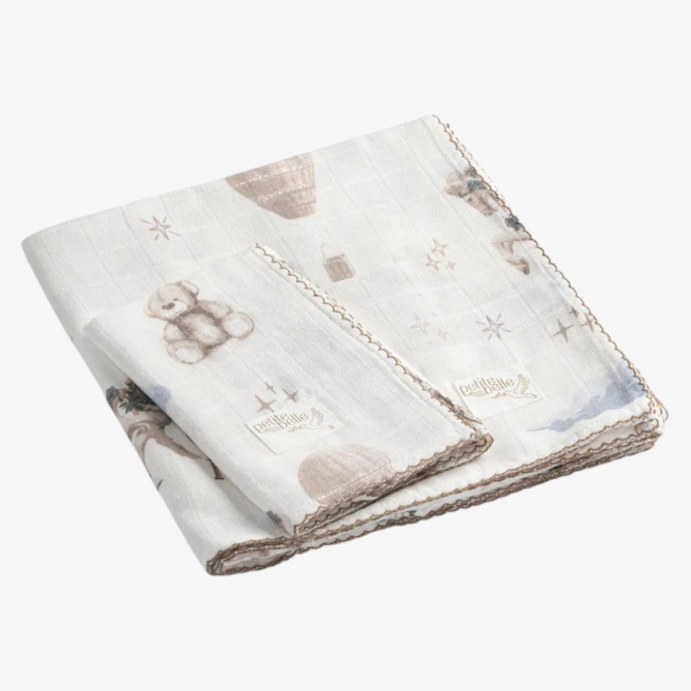 Swaddle And Burp Cloth Set - Teddy Tale