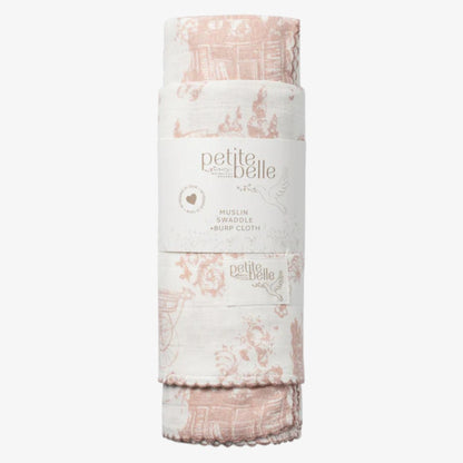 Swaddle And Burp Cloth Set - Toile Pink